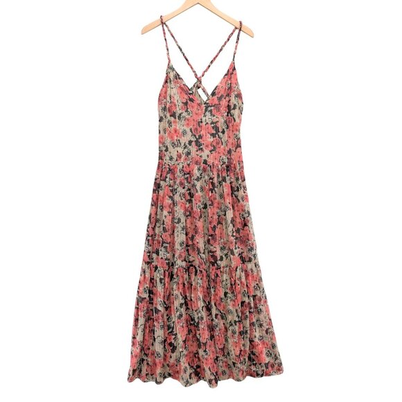 ASTR the Label Eartha Maxi Dress Pink Taupe Floral Metallic Sleeveless Size S - Picture 1 of 9